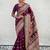 Purple woven design pashmina saree  with unstitched blouse piece