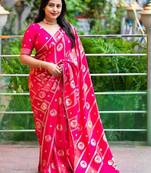 Pink pink woven design silk blend chanderi sarees