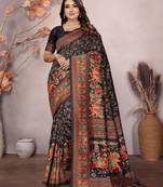 Black woven design pashmina silk weaving saree with unstitched blouse piece