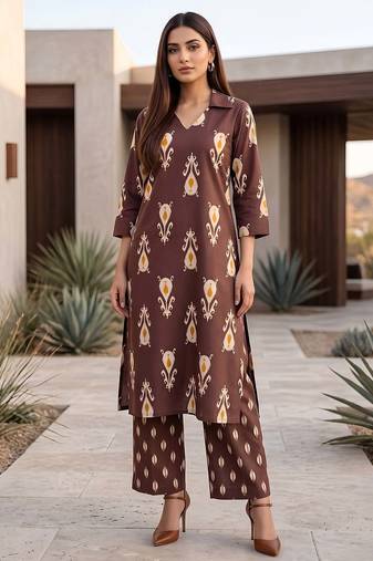Brown printed co-ords set for women