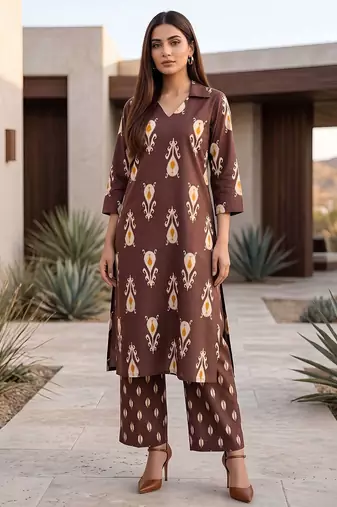 Brown printed co-ords set for women