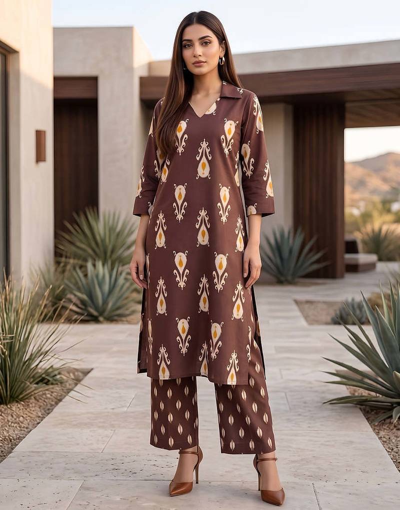 Brown printed co-ords set for women