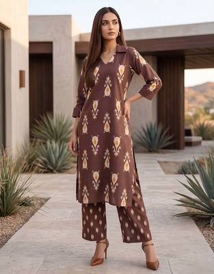 Brown printed co-ords set for women 2