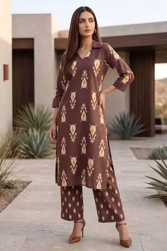 Brown printed co-ords set for women