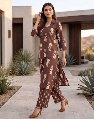 Brown printed co-ords set for women 4