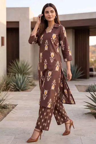 Brown printed co-ords set for women