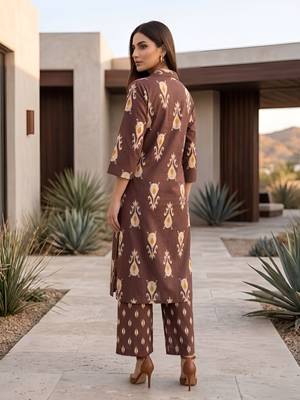 Brown printed co-ords set for women 5