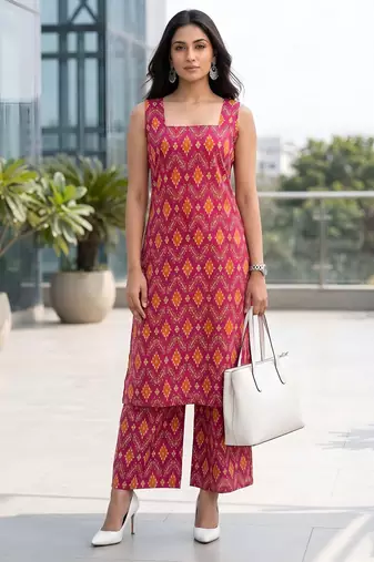 Pink printed co-ord set for women