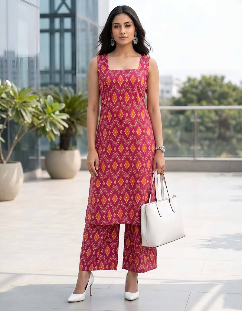 Pink printed co-ord set for women
