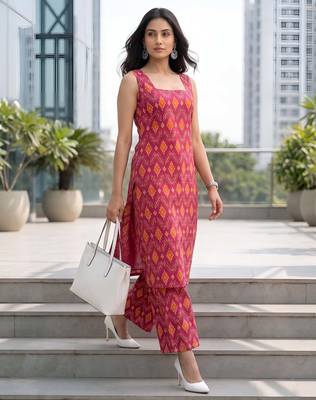 Pink printed co-ord set for women 4