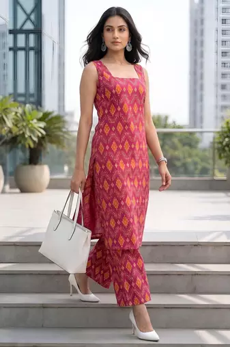 Pink printed co-ord set for women
