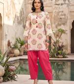 Off white & pink printed co-ord set for women