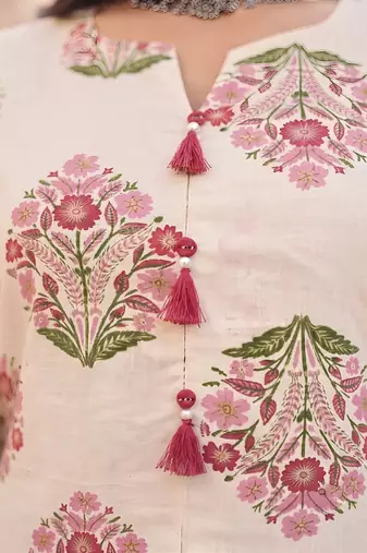 Off white & pink printed co-ord set for women