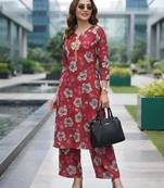 Red printed co-ord set for women