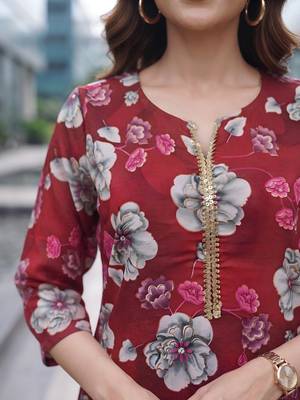 Red printed co-ord set for women 2