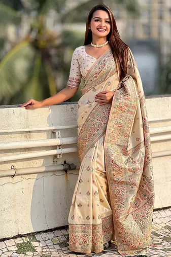 Beige woven design saree