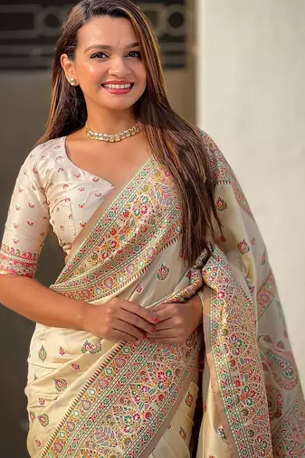 Beige woven design saree