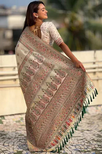 Beige woven design saree