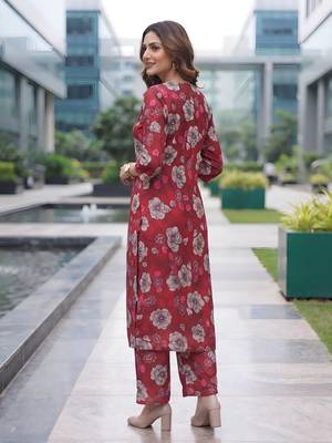 Red printed co-ord set for women 5