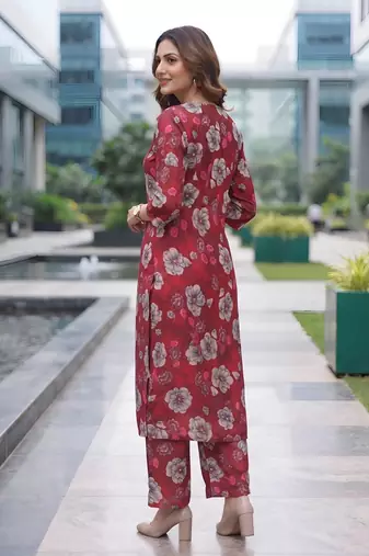 Red printed co-ord set for women