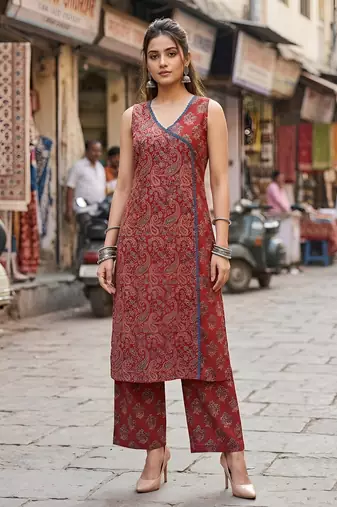 Maroon printed co-ord set for women