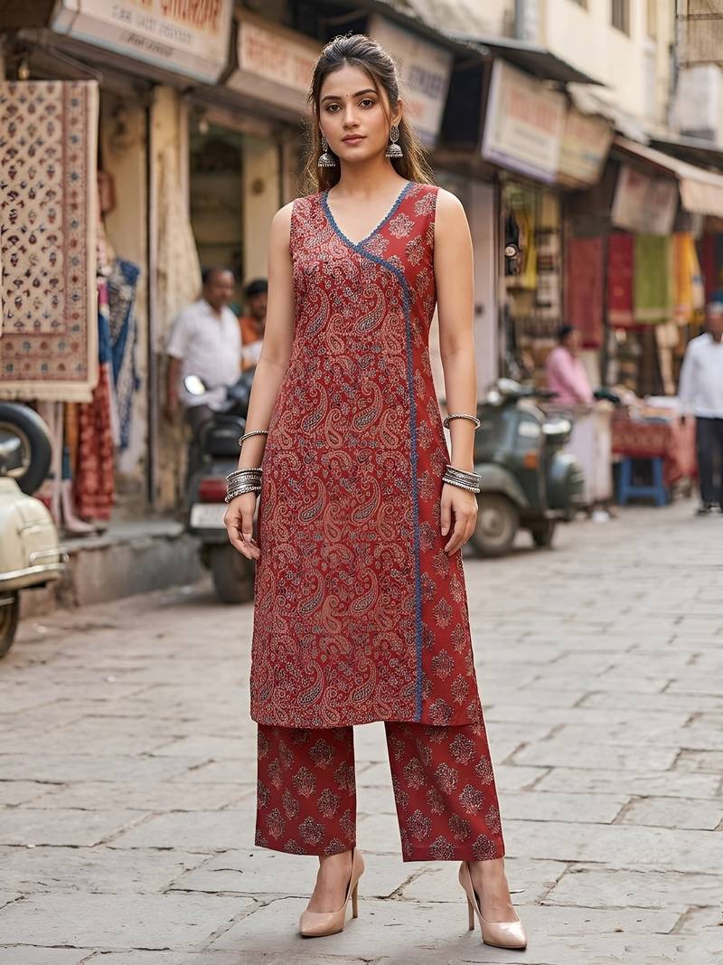 Maroon printed co-ord set for women
