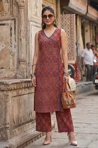 Maroon printed co-ord set for women