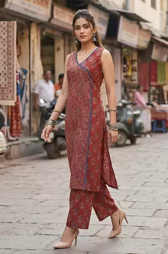 Maroon printed co-ord set for women