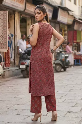 Maroon printed co-ord set for women