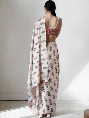 White floral silk blend saree 3