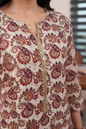 Cream printed co-ord set for women