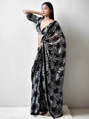 Black floral silk blend saree 2