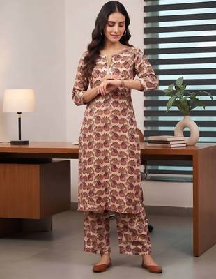 Cream printed co-ord set for women 4