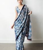White floral silk blend saree