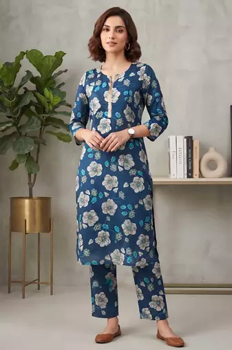Blue printed co-ord set for women