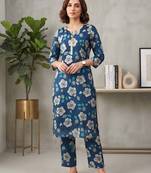 Blue printed co-ord set for women
