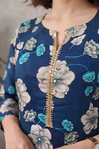 Blue printed co-ord set for women
