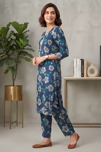 Blue printed co-ord set for women