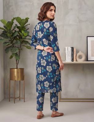 Blue printed co-ord set for women 4