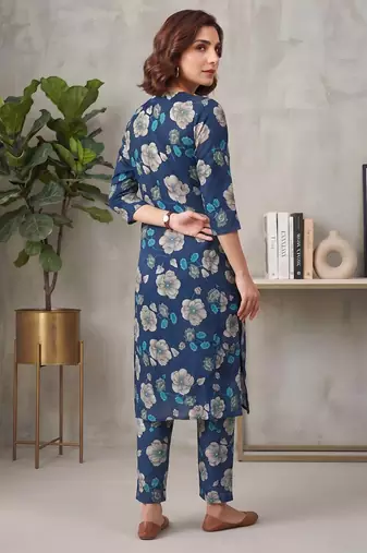 Blue printed co-ord set for women
