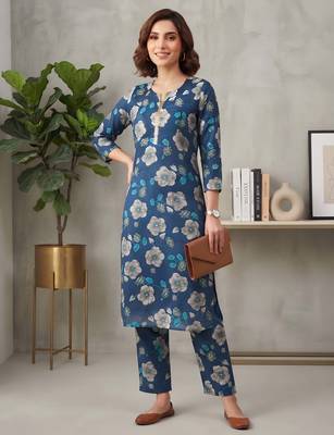 Blue printed co-ord set for women 5