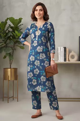 Blue printed co-ord set for women