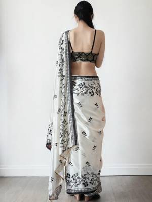 White floral silk blend saree 3