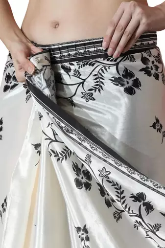 White floral silk blend saree
