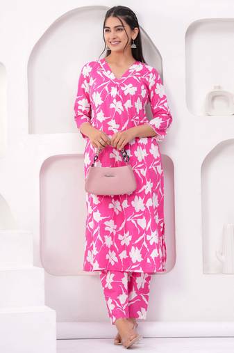 Pink printed cotton co-ord set for women
