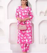 Pink printed cotton co-ord set for women