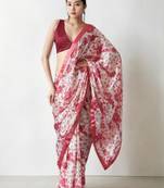 White floral silk blend saree