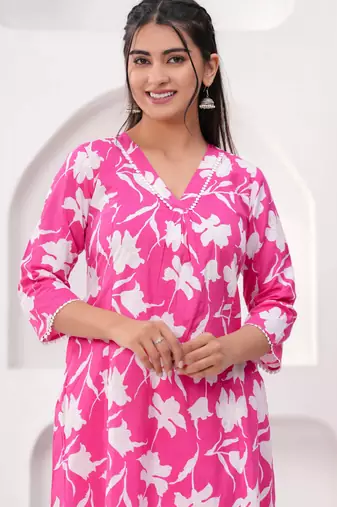 Pink printed cotton co-ord set for women