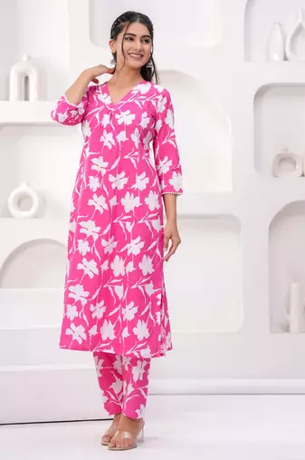 Pink printed cotton co-ord set for women