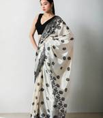 Cream floral silk blend saree